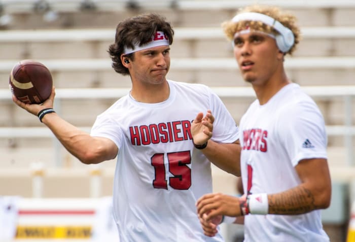 Tayven Jackson and Brendan Sorsby, the two quarterbacks Indiana was deciding between in its first two games of the 2023 season.